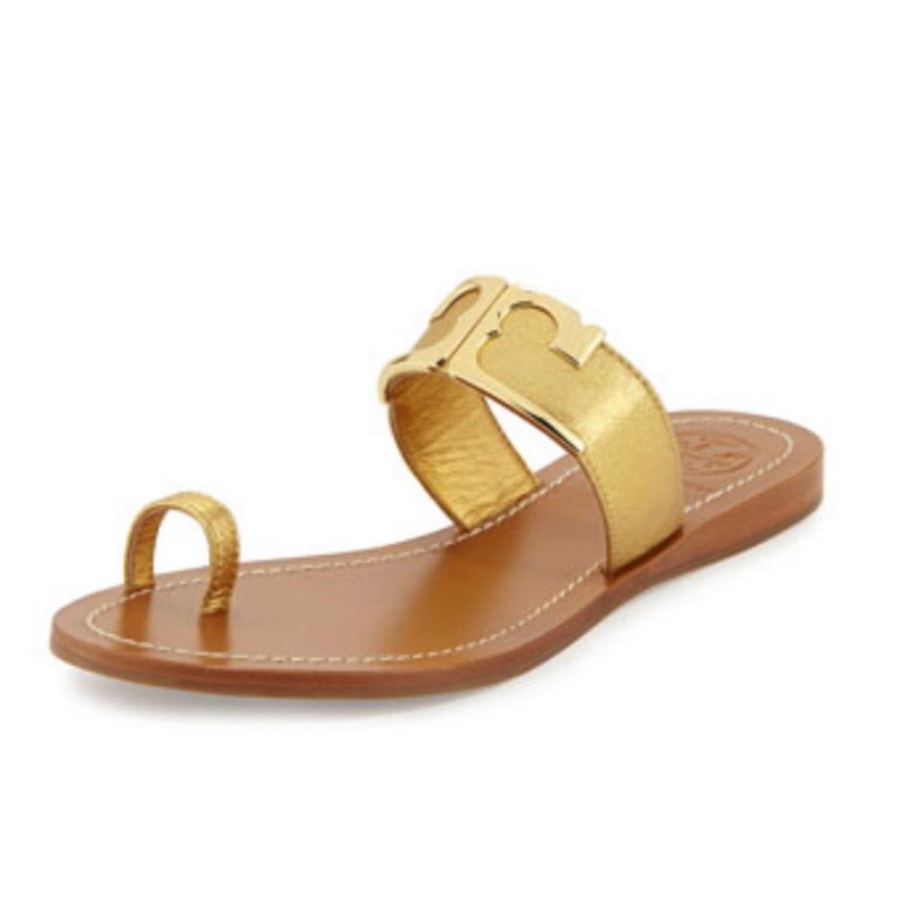 Tory Burch Marcia Metallic Toe-Ring Sandal Slide 9 Gold